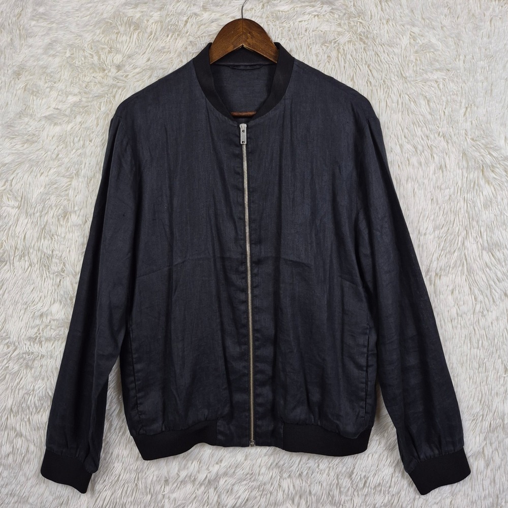COS Mens Hemp Bomber Jacket Black Full Zip Minimalist Size Medium Unlined